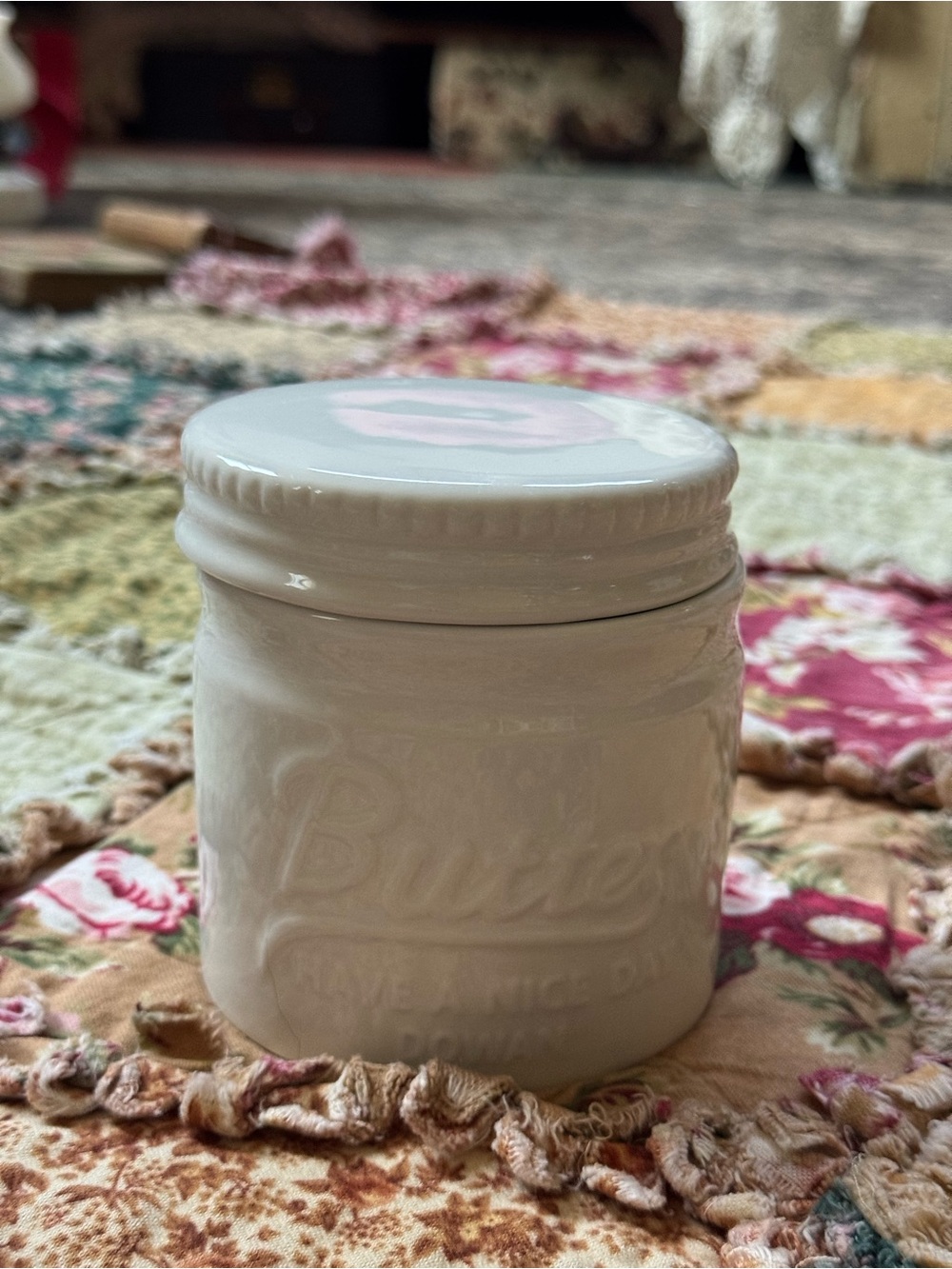 Cream Ceramic Butter Jar with Screw Lid - White